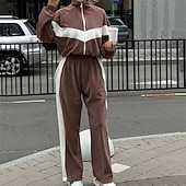 tanie dresy-Damskie Dres Bluza Komplet sportowy Kieszeń Kolorowy blok Zestawy odzież Jesień Zima Biały Burgundowy Siłownia Trening Sportowy Keep Warm Odporność na wiatr Miękka Długi rękaw Sport Odzież sportowa