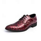 tanie Formalny-czerwone buty wizytowe z nadrukiem w panterkę dla mężczyzn – modne buty sznurowane dla panów podążających za modą, odpowiednie na imprezy i nieformalne wydarzenia