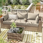cheap Patio Cushions Cover-8pcs Outdoor Cushion Slipcovers Outdoor Patio Cushions Covers Replacement  Include 5 Backrests and 3 Cushions  Waterproof with Zipper for 3-Seat Rattan Sofa Patio Furniture Cushion Covers Covers Only