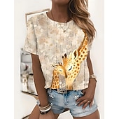  Per donna Maglietta Stampato Grafico Animale Giraffa Vintage Elegante Classico Manica Corta Girocollo Top Regolari Quotidiano Weekend Blu Bianco Giallo Rosa Arancione Estate Primavera