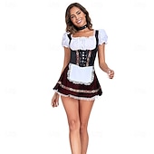 tanie Kobiety-Oktoberfest Mini Sukienka Dirndl Pokojówka Seksowny bawarski Alpejski Łąki Damskie Impreza Festiwal Piwa Tkanina w stylu tradycyjnym (30 cm)