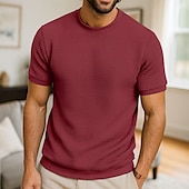 economico T-shirt in maglia waffle-Per uomo Maglietta a Maglia Waffle Maglietta Manica Corta Girocollo Estate Tutte le stagioni Blocco di colori Testurizzato Moda Designer Casual Bottoni Base All&#039;aperto Casuale Quotidiano Esercito