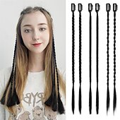 abordables Clip dans les extensions-Lot de 6 extensions de cheveux tressés à clips pour femmes, postiches synthétiques tressés à clips de 14 pouces pour une soirée costumée quotidienne, blond moyen avec des reflets pâles