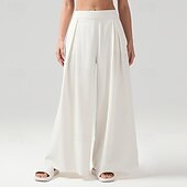 お買い得  ワイドレッグ＆ストレートパンツ-女性用 フィットネスパンツ ピラティスパンツ ヨガパンツ ポケット付き ライトウェイト ハイウエスト ピラティス ジム ズンバ ボトムズ 純色 ブラック ホワイト ダークブルー 秋 スポーツ アクティブウェア マイクロエラスティック ルーズフィット