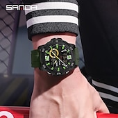 baratos Relógios Digitais-Sanda 3372 relógio masculino com visor duplo, cronógrafo, despertador, esportivo, multifuncional, à prova d&#039;água, com LED, eletrônico