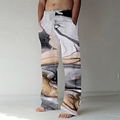 cheap Men&#039;s Printed Casual Pants-Men&#039;s Marble Abstract Liquid Art Trousers Baggy Pants Casual Pants Mid Waist Casual Outdoor Vacation Daily Drawstring Elastic Waist Wide Leg Summer Spring 3D Print Black Yellow Green