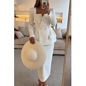 preiswerte Mamas Kleidersets-Zweiteilig Meerjungfrauenschnitt Brautmutterkleid Formell Elegant Einfach Minimalistisch Quadrathals Tee-Länge Krepp Stretchstoff Langarm mit Einfarbig 2025