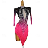 preiswerte Kleidung für lateinamerikanische Tänze-Latin Salsa Tanzkleid Quaste Strass Damen Performance Party Langarm Rumba Chacha Tanzbekleidung Kostüme