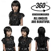 cheap Movie Character Wigs-Long Braid Wig With Bangs Black Braided Wig Girls Halloween costume Wigs For Kids