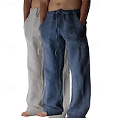 baratos Clássico-Homens Calças de linho Calças Calça verão Calças largas Calças de praia Com Cordão Cintura elástica Perna reta Gráfico Sol Respirável Macio Comprimento total Ao ar livre Casa Casual Moda Roupa de rua