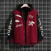 お買い得  メンズジャケット＆コート-男性用 カジュアルジャケット バーシティジャケット バケーション 日常 ポケット スプライス 春 秋 カラーブロック プリント ファッション クラシック スタンド レギュラー ブラック ワイン ネイビーブルー ダークグリーン グリーン ジャケット