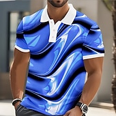 abordables Polo géométrique pour homme-Homme Abstrait Géométrique Polo Manche Courte Polos Revers Vêtement décontracté de travaile Affaires Athleisure Boutons Impression 3D Été Jaune Bleu Violet