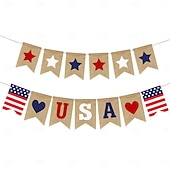 cheap Independence Day Decoration-Patriotic USA Banner Burlap 4th of July Decorations Rustic Patriotic Banner Red White Blue Stars Bunting Garland for President Day 4th of July Party Supplies 4th of July Patriotic Outdoor Indoor hanging Decor