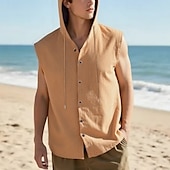 cheap Tank Tops-Men&#039;s Tank Top Vest Top Undershirt Sleeveless Shirt Sleeveless Hooded Summer Plain Fashion Designer Basic Buttons Vacation Street Going out Black White Yellow Top Tee for Men
