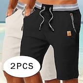 preiswerte Urlaub-Herren Shorts Leinenshorts Sommershorts Strandshorts Tasche Kordelzug Elastischer Bund Einfach Komfort Atmungsaktiv Knielang Täglich Ferien Strand Urlaub Mode Schwarz + Himmelblau Khaki+Marineblau