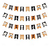 cheap Halloween Outdoor Decor-14x21/20X30cm Halloween Bunting Banner Spooky Party Decoration for Halloween Durable Fabric Banner with Ghost, Pumpkin, and Bat Designs  Indoor/Outdoor Hanging Decor for Home, Office, or Party Venues