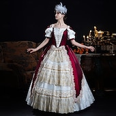 billiga Klänningar-Vintage Rokoko Renässans Maxi Klänningar Vanligt Juliet ärm Prinsessa Brud Plisserad Med volanger Prinsessa Rund hals Dam Halloween Karnival Maskerad Prestanda Fest Halloween Vuxen Alla årstider