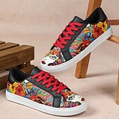 economico Scarpe Dichiarazione-Sneakers da skate da uomo con stampa graffiti colorata: scarpe streetwear artistiche con lacci per giovani, festival e stile quotidiano