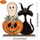 voordelige Halloween Hangende en Tafelversieringen-Halloween houten tafeldecoraties, rustieke pompoen- en spookachtige decoraties op dienbladen, Halloween houten borden voor binnen voor op tafel in de woonkamer op een boerderij
