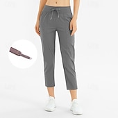baratos calças capri-Mulheres Calças de fitness Calças de Pilates Calças de ioga Com Cordão Com bolsos Leve Cintura Alta Pilates Academia Zumba Calças Preto Verde Escuro Cinzento Roxo Outono Esportes Roupas Esportivas