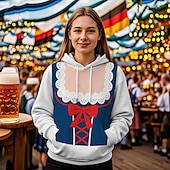 levne Mikiny s kapucí-Pivo Oktoberfest Kapuce Tisk Přední kapsa Grafika Pro Dámské Dospělé Karneval Pivo Oktoberfest 3D tisk Dovolená Párty
