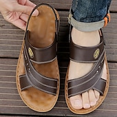 economico Infradito da Vacanza-sandali da uomo in similpelle marrone con cinturini, chiusura a strappo regolabile, plantare morbido e ammortizzato, perfetti per l&#039;uso quotidiano casual e per le passeggiate