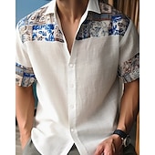 preiswerte Freizeithemden für Herren-Herren Hemd Sommerhemd Freizeithemd Strandhemd Knopfhemd Weiß Blau Dunkelblau Kurzarm Blatt Revers Urlaub Hawaiianisch Druck Bekleidung Polyester Mode Lässig Bequem