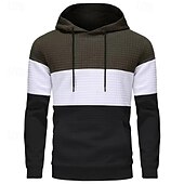 abordables sudaderas basicas hombre-Hombre Sudadera Blanco Amarillo Vino Verde Ejército Caqui Con Capucha Bloque de color Bolsillo Con Texturas Deporte Diario Festivos Poliéster Ropa de calle Básico Casual Primavera Otoño Ropa