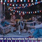 cheap Battery String Lights-1 Pc 33FT-100 LED Patriotic String Lights July 4th Independence Day Red Blue White Ball Decorative LED String Patriotic Gathering Party Atmosphere 8 Function Remote Control Waterproof Battery Box