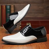 economico Formale-scarpe oxford da uomo in vernice bianca e nera – classiche scarpe formali con lacci per matrimoni, serate di gala ed eventi serali