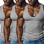 baratos Tops de ginásio-Homens Malha Íntima Camiseta Interior camisa sem manga camisa espancadora Sem Manga Decote Redondo Decote em U Profundo Scoop pescoço Verão Côr Sólida Pit Strip Moda Designer Esportivo 3 Peças
