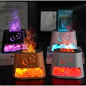 preiswerte Dekorative Lichter-1 Stück Aromatherapie-Maschine aus natürlichem Stein, Luftbefeuchter, buntes Flammen-Atmosphärenlicht mit ätherischem Ölzusatz, hohler Stern, Mond, Salzstein, dekoratives Licht, Fernbedienung, Timing,
