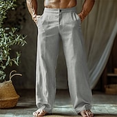 cheap Home-Men&#039;s Linen Pants Trousers Summer Pants Beach Pants Buttons Pocket Straight Leg Plain Comfort Breathable Vacation Daily Holiday Hawaiian Boho Black White