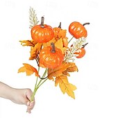 お買い得  人工植物と花-秋のカボチャとメープルリーフピック1束、人工収穫シーズンのホームデコレーション、感謝祭の秋の葉のアレンジメント