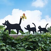 preiswerte Halloween Außen Dekor-3 Stück Halloween Schwarze Katze Metallschild mit Zubehör, Gartenstecker Dekoration für den Rasen, gruselige Katzensilhouette für Halloween Party Dekor