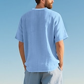 economico camicie casual da uomo-Per uomo Camicia Camicia Estiva Camicia casual Camicia da Spiaggia Camicia con Bottoni Nero Bianco Blu marino Kaki Grigio chiaro Manica Corta Semplice Scollo a V Vacanza Camicia hawaiana Abbigliamento