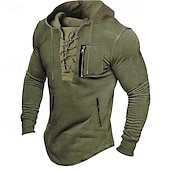 preiswerte Basic-T-Shirts-Herren T Shirt T-Shirt Langarmshirt Langarm Mit Kapuze Frühling Herbst Einfach Mode Designer Basic Schnürung Urlaub Straße Ausgehen Schwarz Hellgrau Braun Top T-Shirt für Herren