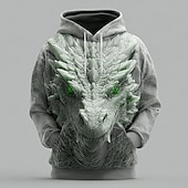 baratos Estampa animal-Homens Dragão Moletons Moletom Casacos Moletom com capuz Gola Redonda Legal Impressão 3D Bandagem Streetwear Vermelho Azul Com Cordão 3D Outono Inverno Designer