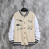 お買い得  メンズジャケット＆コート-男性用 カジュアルジャケット バーシティジャケット バケーション 日常 ポケット スプライス 春 秋 カラーブロック プリント ファッション クラシック スタンド レギュラー ブラック ワイン ネイビーブルー ダークグリーン グリーン ジャケット