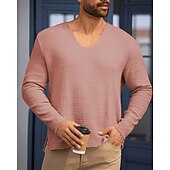 preiswerte Basic-T-Shirts-Herren T Shirt T-Shirt Langarmshirt Langarm V Ausschnitt Sommer Frühling Einfach Mode Designer Basic Klassisch Urlaub Straße Ausgehen Dunkel Braun Schwarz Weiß Top T-Shirt für Herren