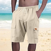 economico Vacanza-Per uomo Shorts Shorts di Lino Pantaloncini Estivi Shorts da Spiaggia Coulisse Elastico in vita Multi-tasche Semplice Comodità Traspirante Lunghezza al ginocchio All&#039;aperto Quotidiano Spiaggia