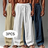 baratos Clássico-Homens Calças de linho Calças Calça verão Calças largas Calças de praia Com Cordão Cintura elástica Perna reta Tecido Conforto Respirável Comprimento total Ao ar livre Casual Diário Férias Moda