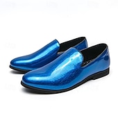 economico Slip-ons e mocassini da uomo-Mocassini slip-on da uomo in metallo dorato lucido – scarpe eleganti in similpelle alla moda per feste, ricevimenti nuziali, spettacoli teatrali, balli di fine anno ed eventi in discoteca