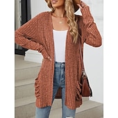 abordables Cardigans et vêtements d&#039;extérieur-Femmes Pull Cardigan Élégant Mode Streetwear Couleur Unie Ouvert devant Avec Poches Tricoté manche longue Hauts Réguliers Tricoter Extérieur Quotidien Week-end Rose Claire Bleu Automne Hiver