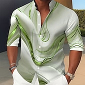 halpa Geometric Pattern-Miesten Marmori Abstrakti nestemäinen taide Paita Button Up paita Stand kauluspaita Pitkähihainen Vapaa-aika ulko- Loma Päivittäin Kevät Syksy Pystykaulus Nauhakaulus 3D-tulostus Pellava kuin paita