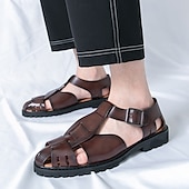 billige Kjole sandaler-Gull- og svarte metalliske sandaler for menn – stilige gladiatorsandaler med moderne spennedesign, perfekte for uformelle utendørsarrangementer