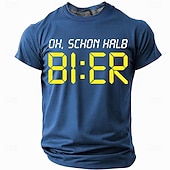 お買い得  メンズおもしろTシャツ-男性用ユーモラスグラフィックTシャツ - &#039;Oh Schon Halb BI:ER&#039; デジタル時計ビールの言葉遊びTシャツ、ビール愛好家向け