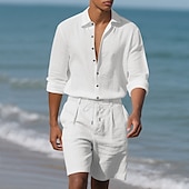 abordables Ensembles t-shirts-Homme Ensembles T-shirt Tenues 2 pièces Ensemble Short manche longue Revers Été Uni Mode Occasionnel 2 pièces Vacances Tenue quotidienne Sortir Noir Blanche Kaki T-shirt haut de gamme pour homme