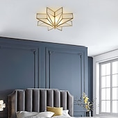 baratos Candeeiros de Teto-Luminária de teto moderna de LED com 4 luzes, vidro fosco chanfrado, montagem embutida, luminária tradicional de latão com estrela próxima ao teto, luminária pendente decorativa para sala de estar