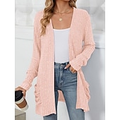 abordables Cardigans et vêtements d&#039;extérieur-Femmes Pull Cardigan Élégant Mode Streetwear Couleur Unie Ouvert devant Avec Poches Tricoté manche longue Hauts Réguliers Tricoter Extérieur Quotidien Week-end Rose Claire Bleu Automne Hiver